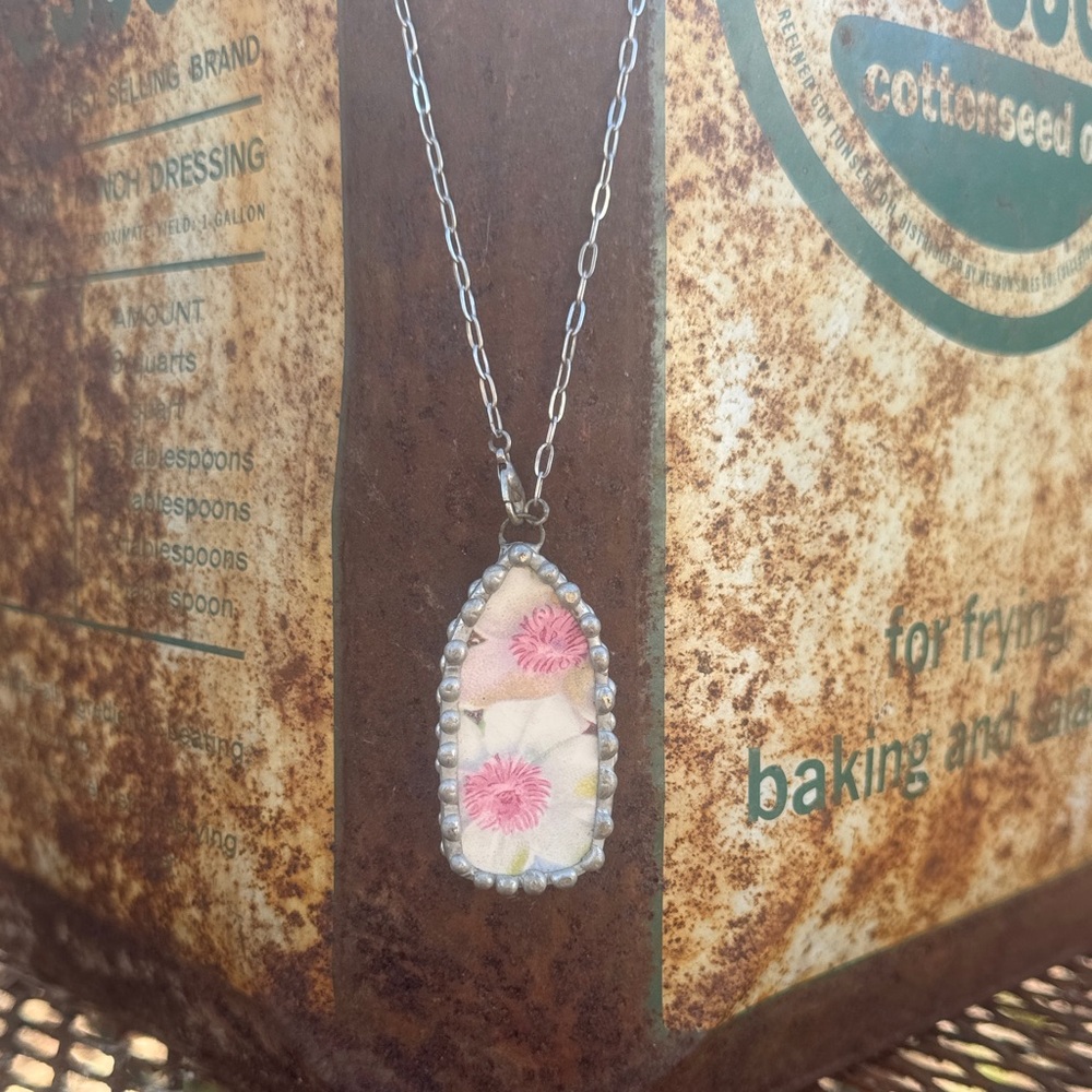 Floral Pendant Necklace with Pink Accents